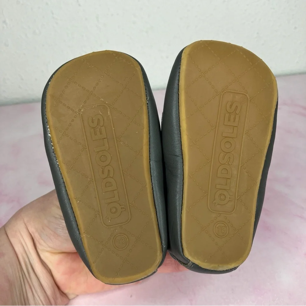 Old Soles Baby boat shoes taupe grey‎ leather loafers shoes 18 EU or 2 infant US